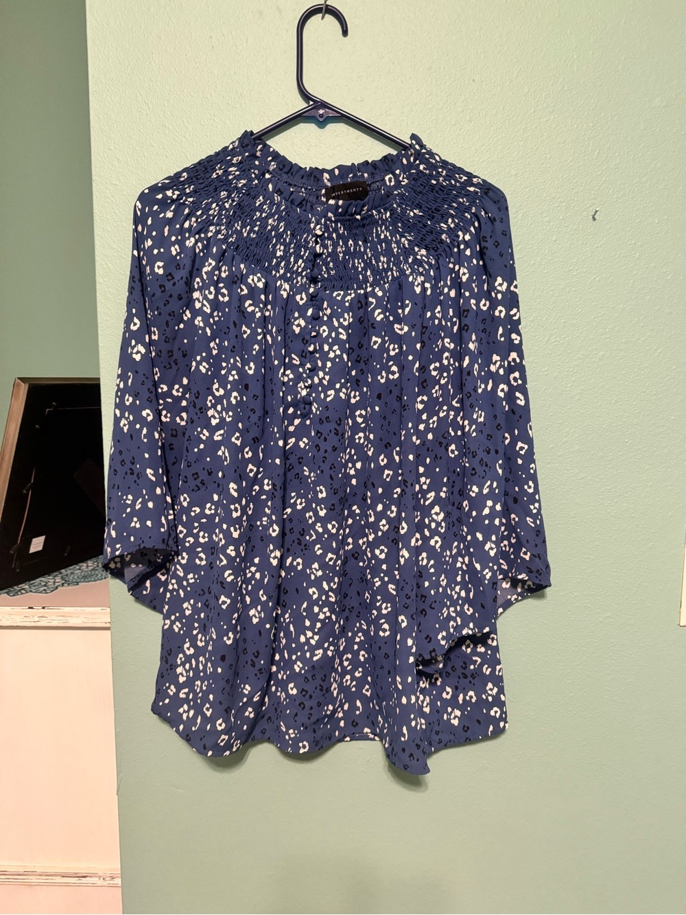 Investments Navy Blue Printed Smocked-Neck Tunic